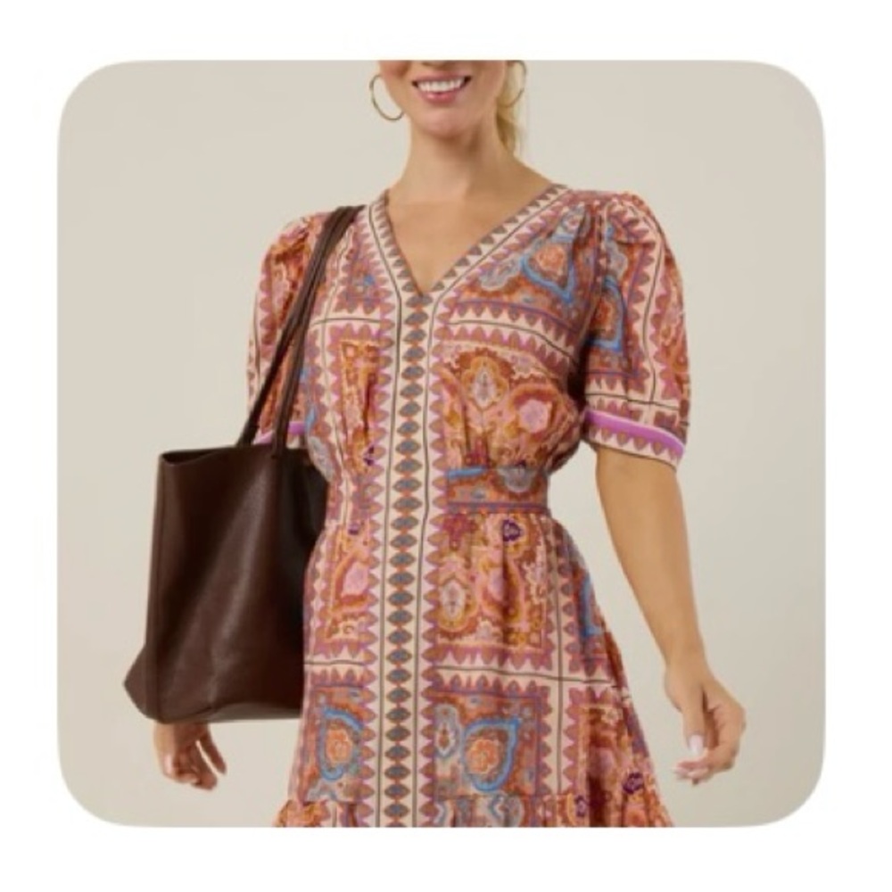 Bohemian Pink Printed V-Neck Mini Dress